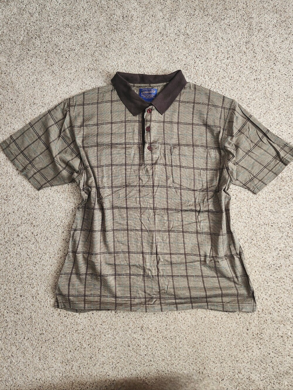 Pendleton Classic Plaid Short-Sleeve Polo Shirt - Brown